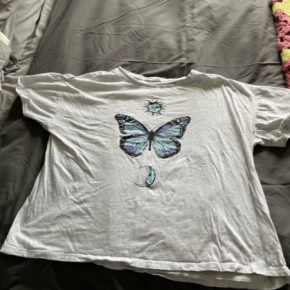 White Bluenotes cropped t-shirt with a butterfly - Picture 1 of 2